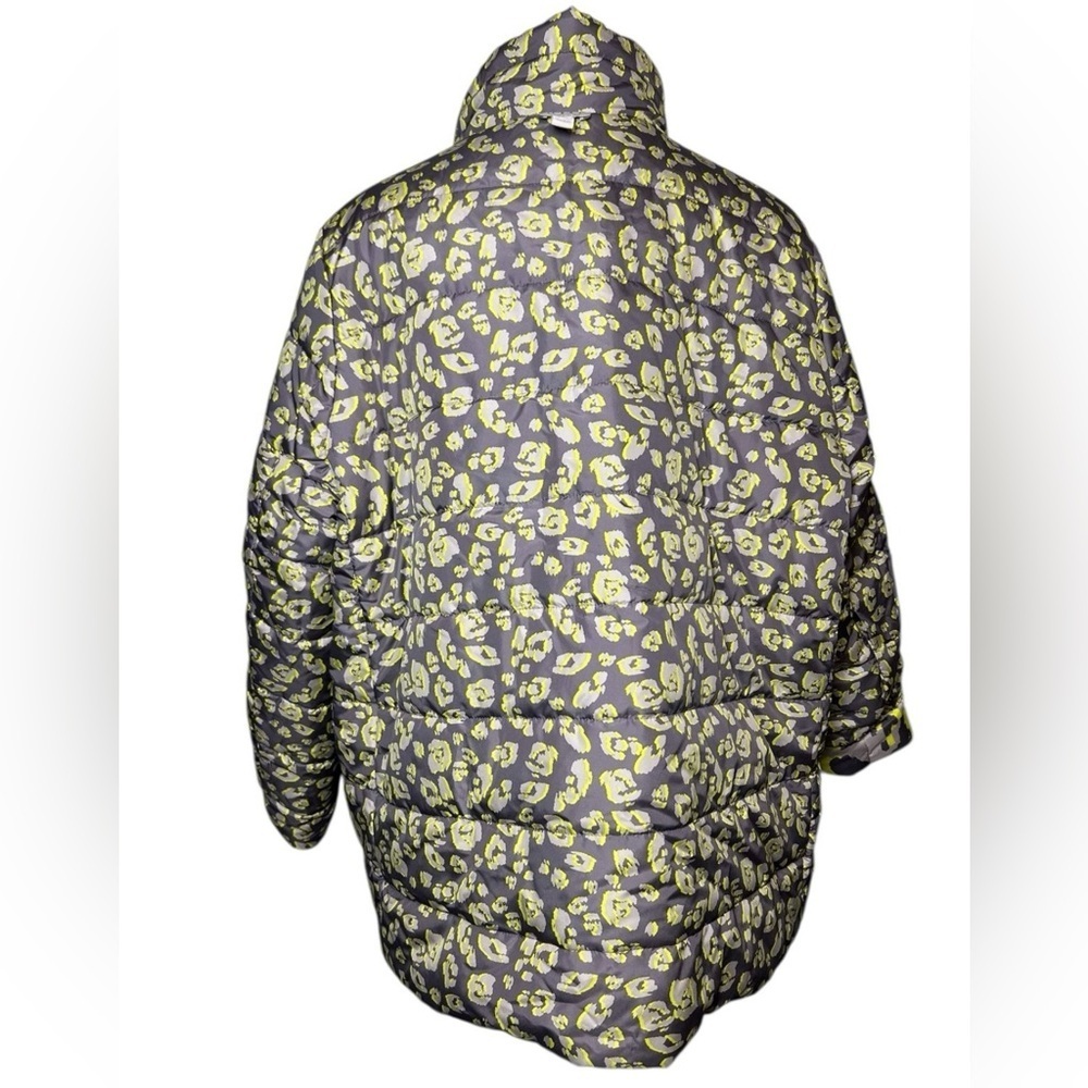 LOGO XL Lori Goldstein Reversible Puffer Jacket Women's Grey Neon Yellow Leopard - Picture 2 of 9